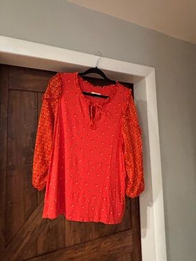 Maeve Coral Red Blouse with Multicolor Ring Print